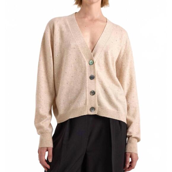 NEW BRODIE CASHMERE sparkle cashmere cardigan in cygnet